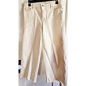 Vtg Lauren Ralph Lauren wide frayed‎ leg jeans Sz 4 ivory